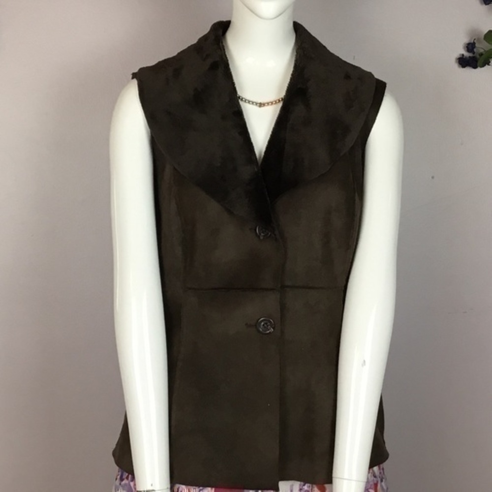 RUBY RD Faux Suede & Fur Vest Brown Medium